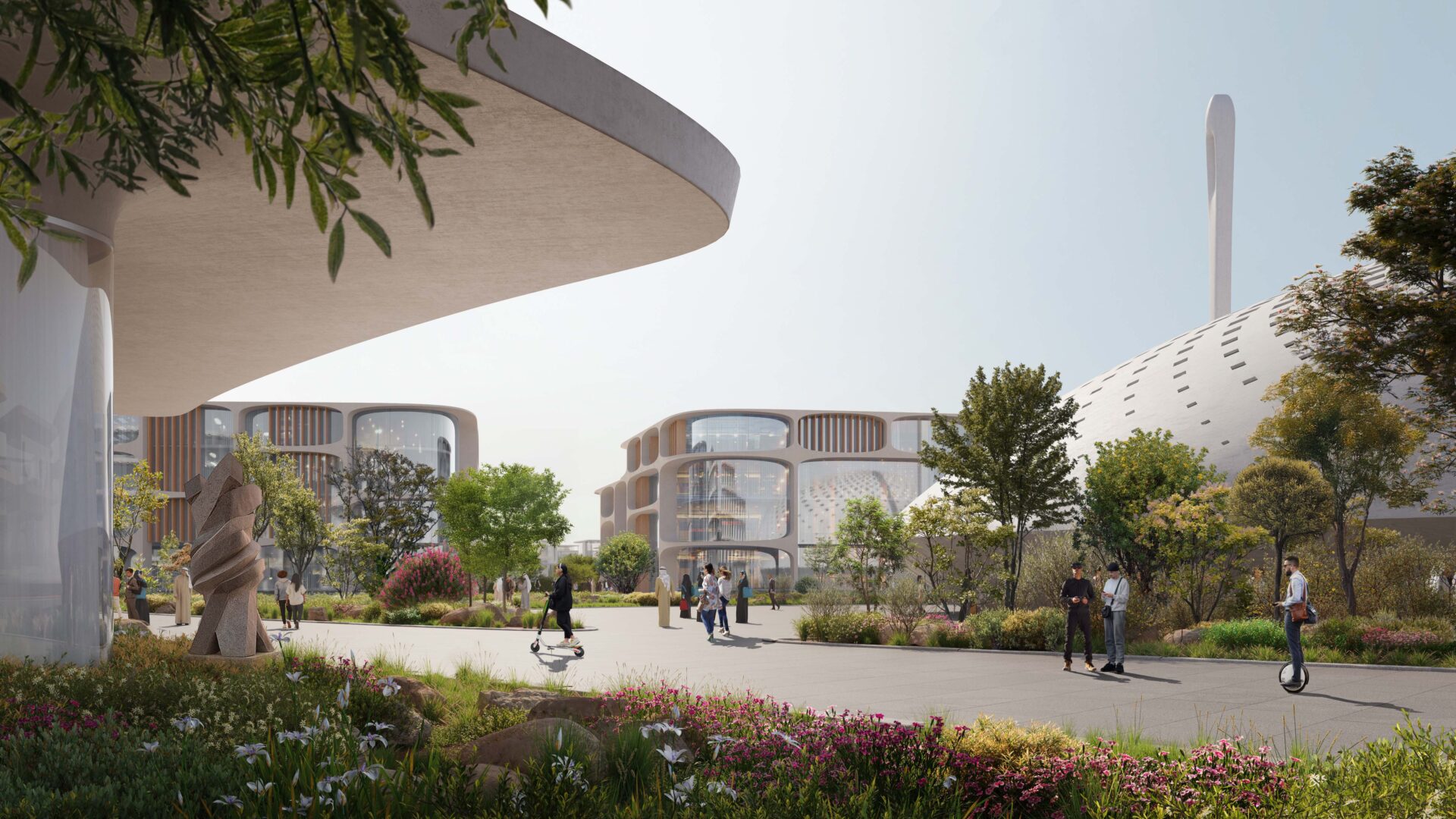 Zaha Hadid Architects organic architecture - Khalid Bin Sultan City community view with pedestrian walkways and sustainable design